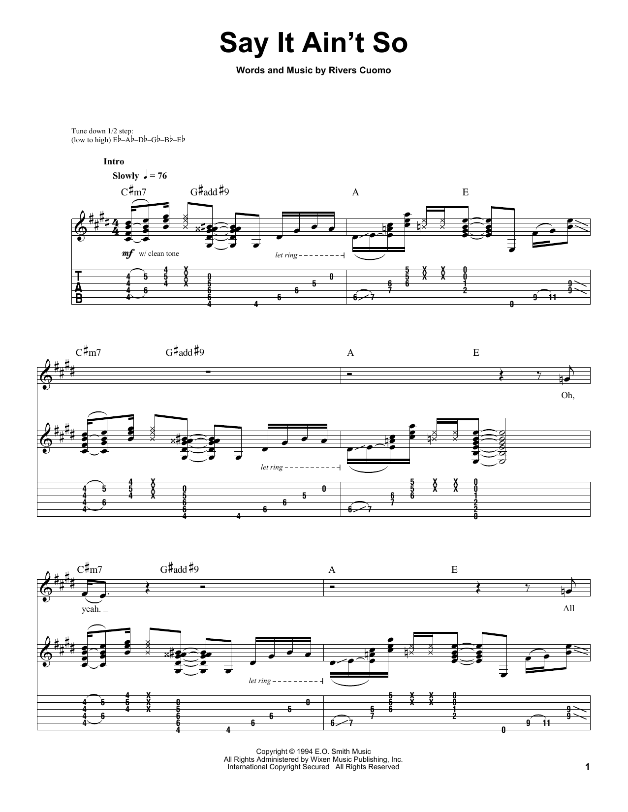 Weezer Say It Ain't So Sheet Music Notes & Chords for Bass - Download or Print PDF
