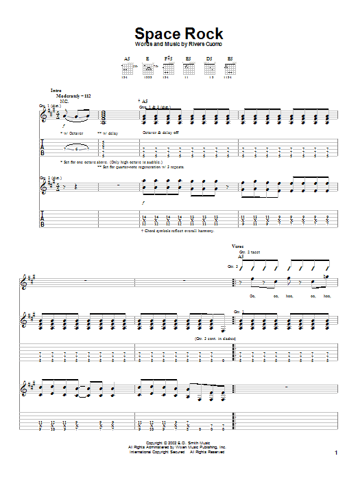 Weezer Space Rock Sheet Music Notes & Chords for Guitar Tab - Download or Print PDF