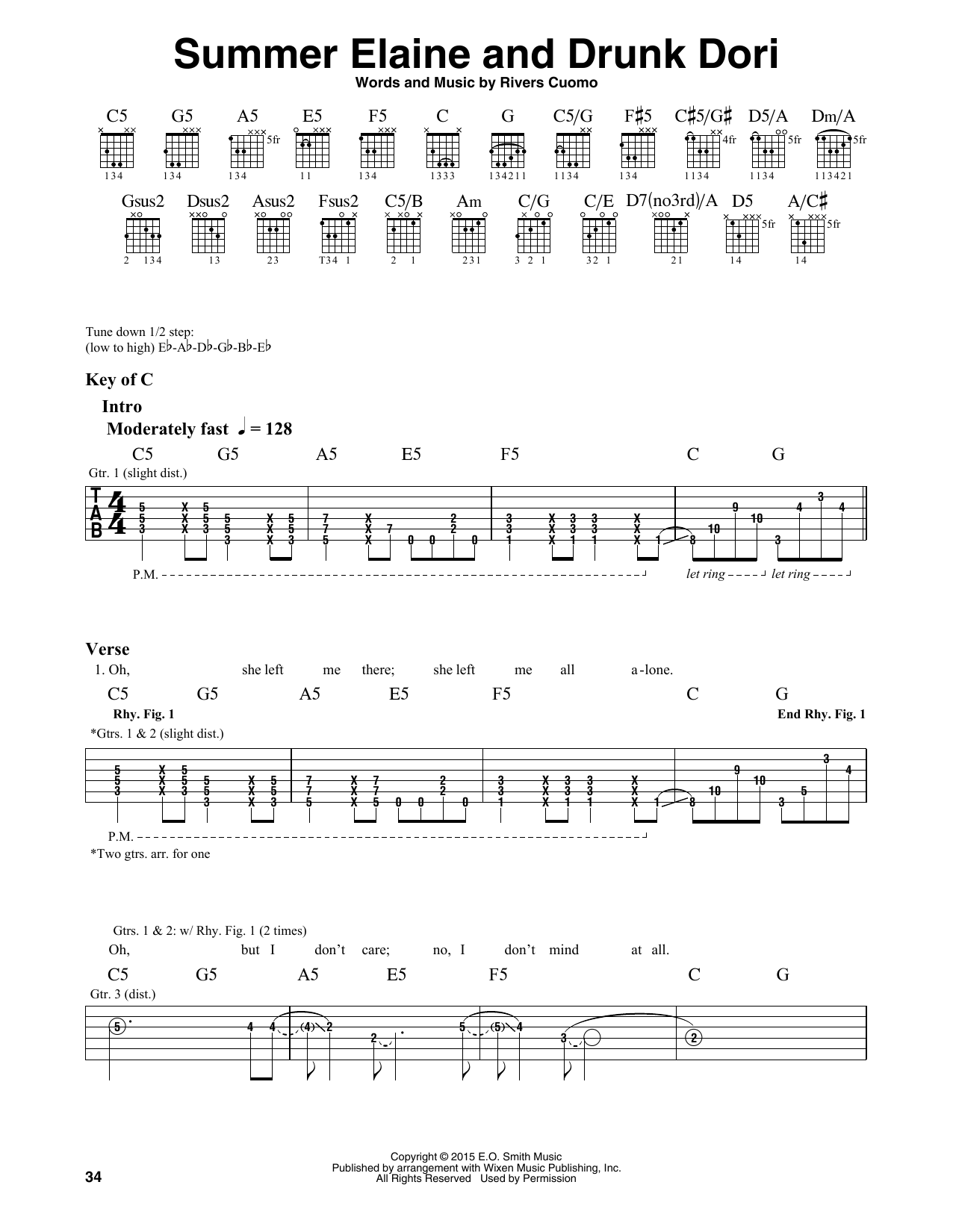 Weezer Summer Elaine And Drunk Dori Sheet Music Notes & Chords for Guitar Lead Sheet - Download or Print PDF