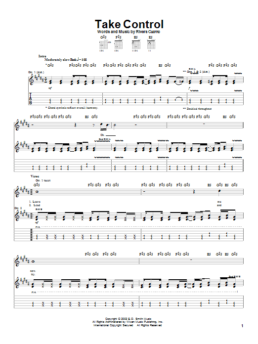 Weezer Take Control Sheet Music Notes & Chords for Guitar Tab - Download or Print PDF