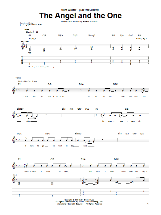 Weezer The Angel And The One Sheet Music Notes & Chords for Guitar Tab - Download or Print PDF