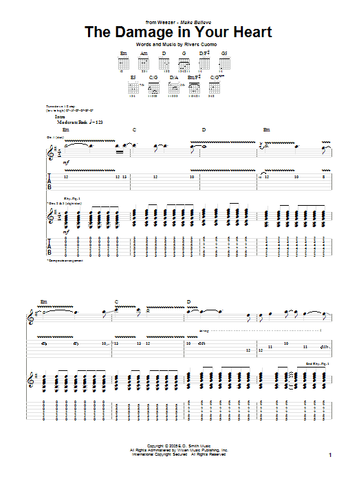 Weezer The Damage In Your Heart Sheet Music Notes & Chords for Guitar Tab - Download or Print PDF