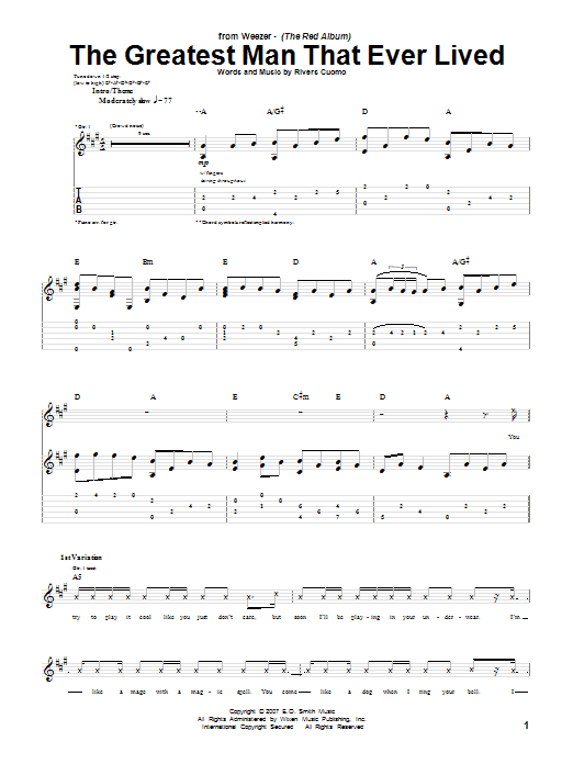 Weezer The Greatest Man That Ever Lived Sheet Music Notes & Chords for Guitar Tab - Download or Print PDF