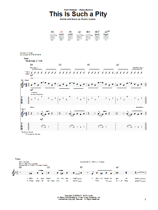 Weezer This Is Such A Pity Sheet Music Notes & Chords for Guitar Tab - Download or Print PDF