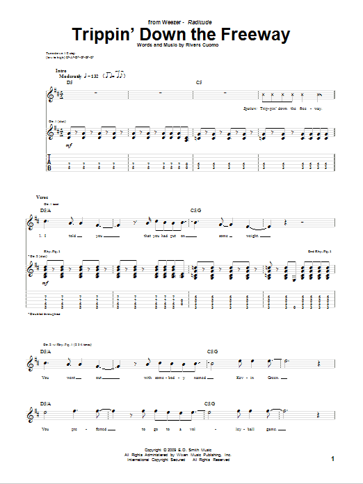 Weezer Trippin' Down The Freeway Sheet Music Notes & Chords for Guitar Tab - Download or Print PDF