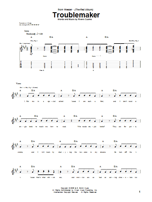 Weezer Troublemaker Sheet Music Notes & Chords for Guitar Tab - Download or Print PDF