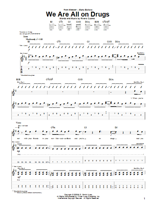 Weezer We Are All On Drugs Sheet Music Notes & Chords for Guitar Tab - Download or Print PDF