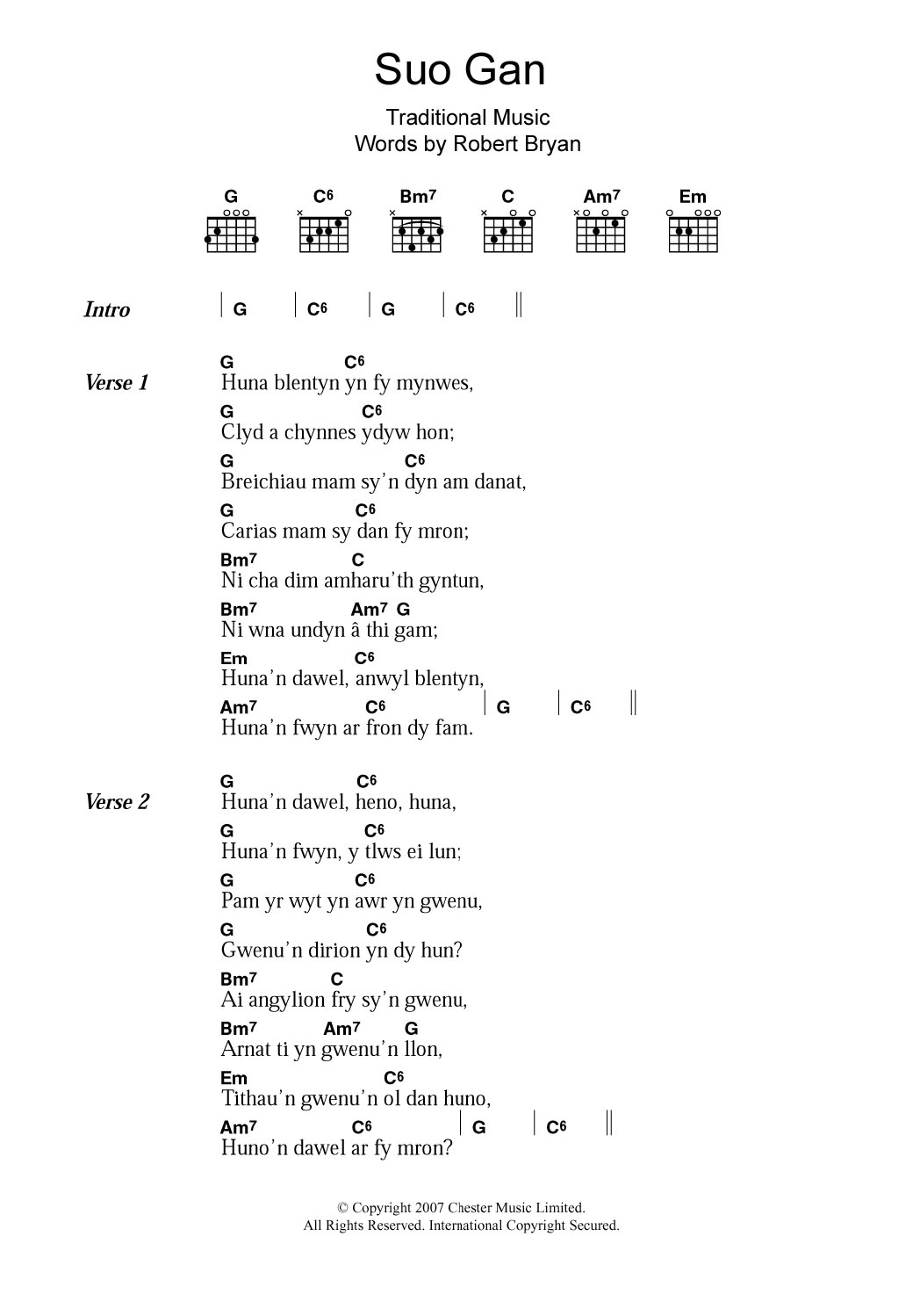 Welsh Folksong Suo Gan Sheet Music Notes & Chords for Lyrics & Chords - Download or Print PDF