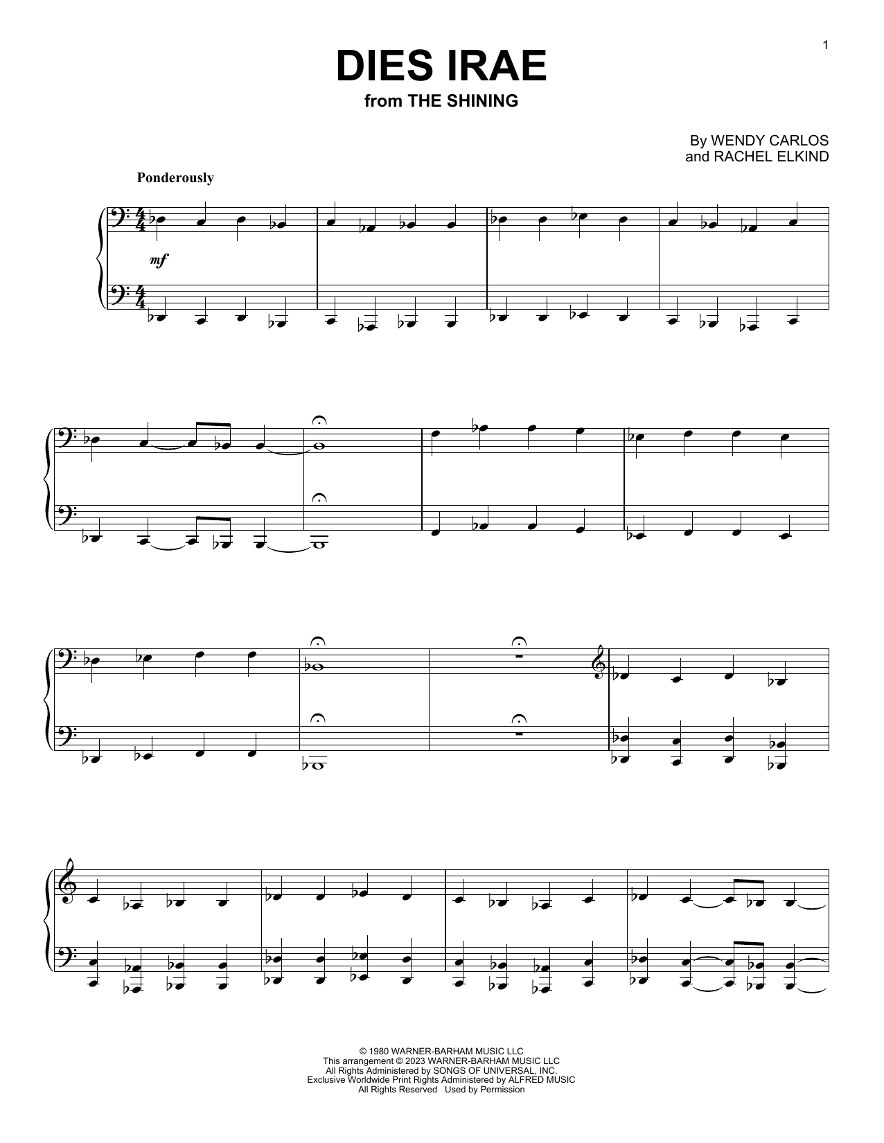 Wendy Carlos Dies Irae (from The Shining) Sheet Music Notes & Chords for Piano Solo - Download or Print PDF