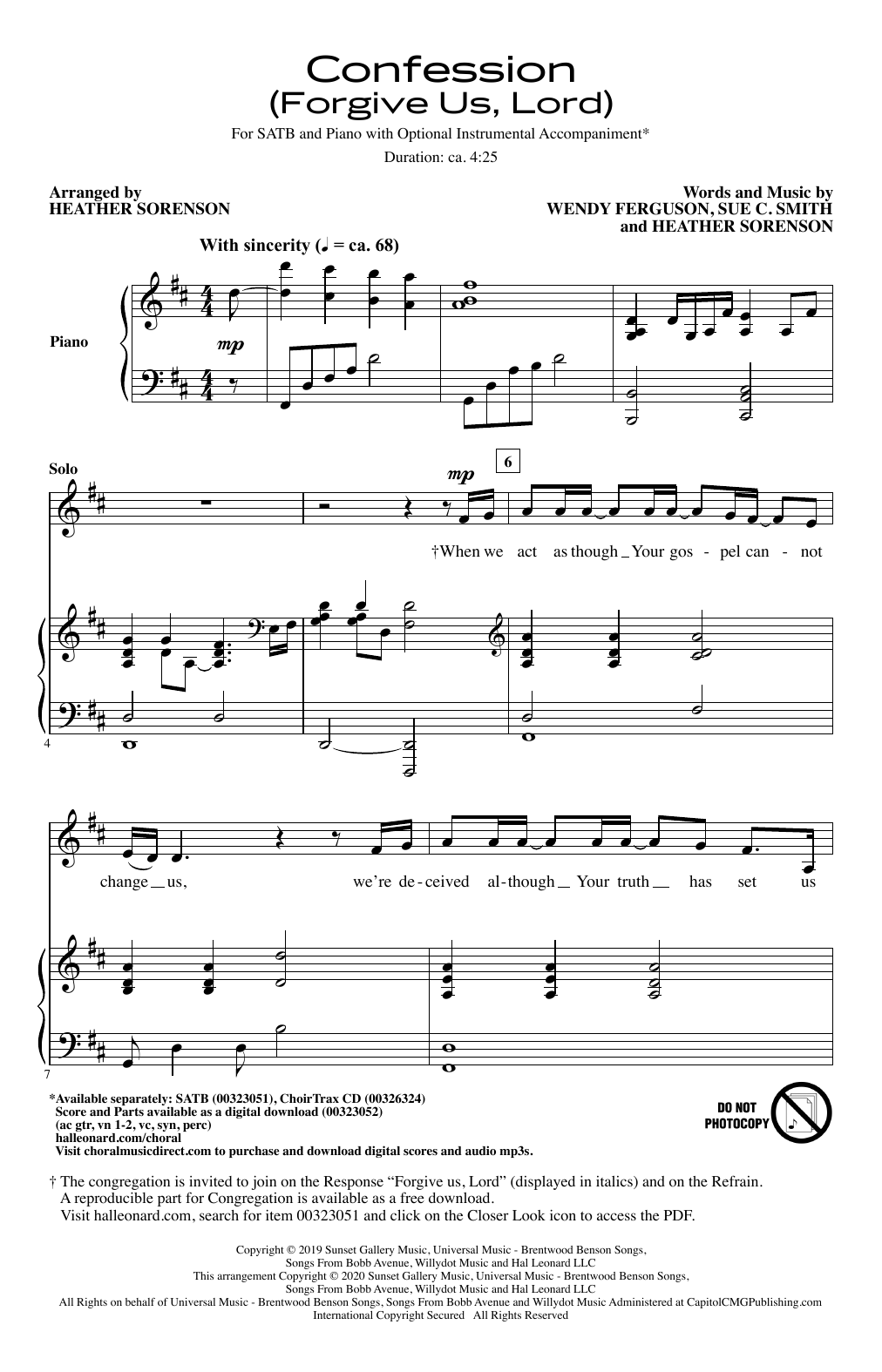 Wendy Ferguson, Sue C. Smith and Heather Sorenson Confession (Forgive Us, Lord) (arr. Heather Sorenson) Sheet Music Notes & Chords for SATB Choir - Download or Print PDF