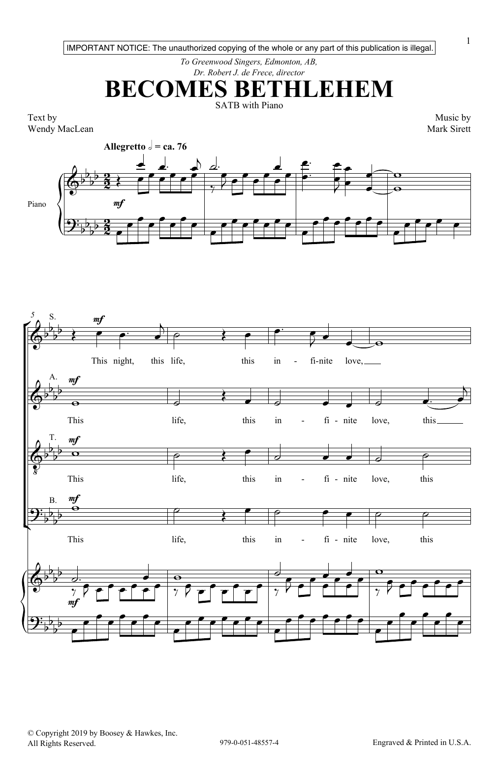 Wendy MacLean and Mark Sirett Becomes Bethlehem Sheet Music Notes & Chords for SATB Choir - Download or Print PDF