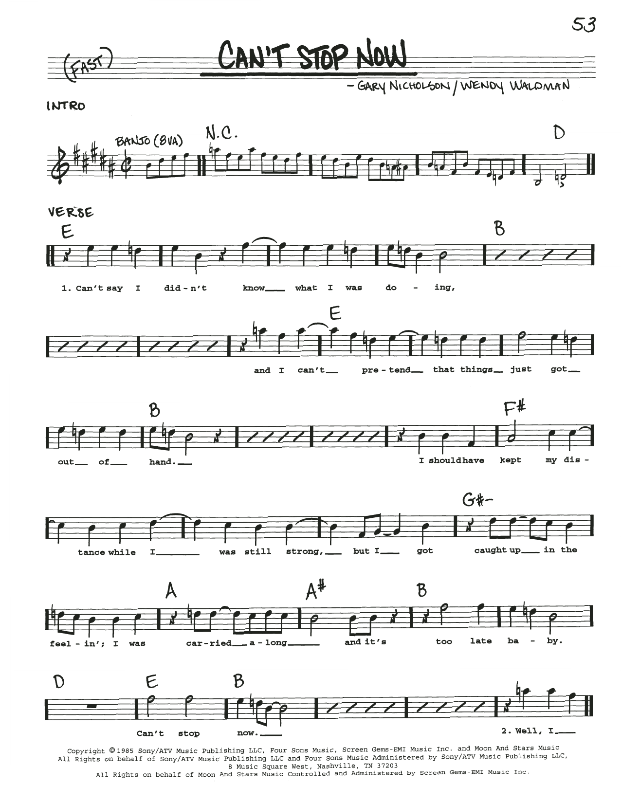 Wendy Waldman Can't Stop Now Sheet Music Notes & Chords for Real Book – Melody, Lyrics & Chords - Download or Print PDF