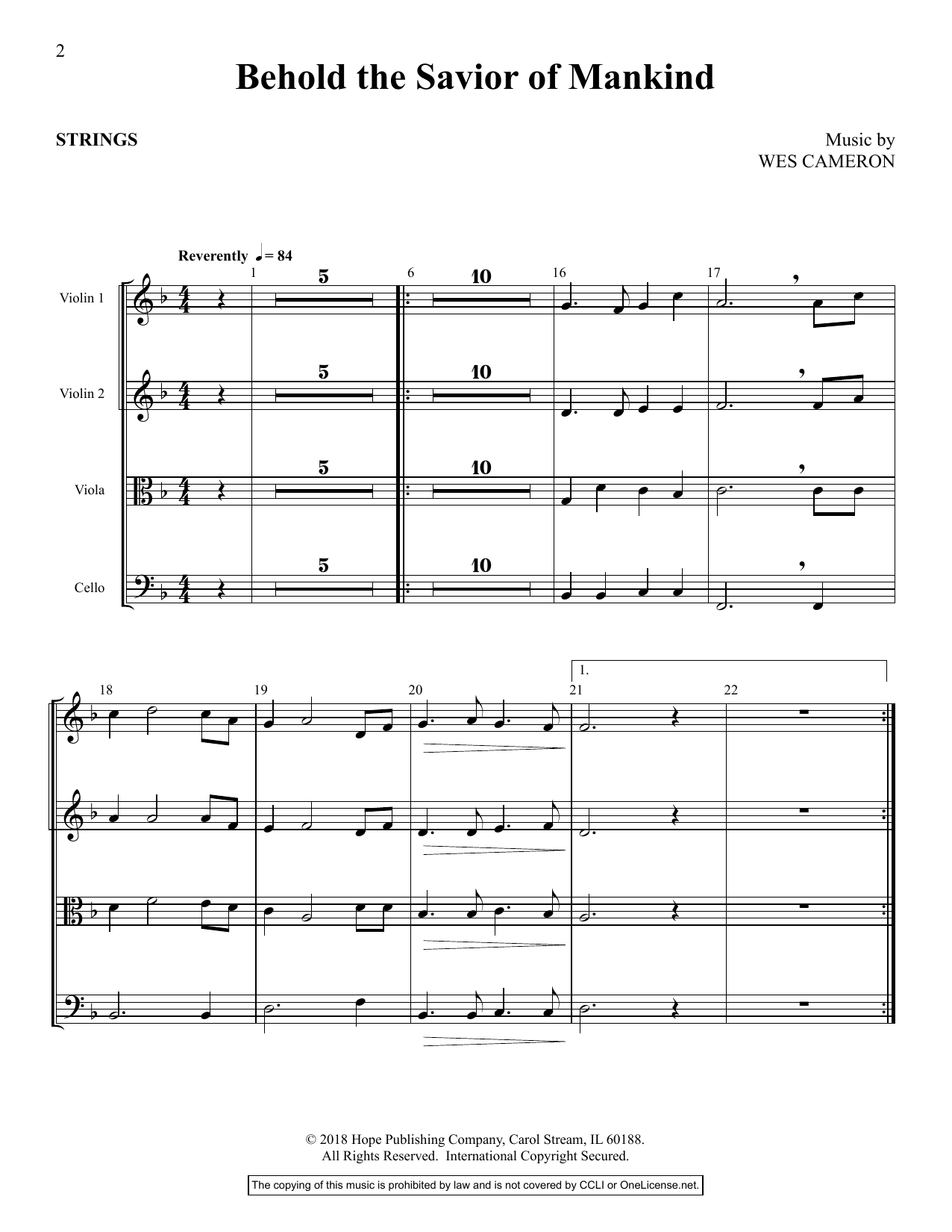 Wes Cameron Behold the Savior of Mankind - Full Score Sheet Music Notes & Chords for Choir Instrumental Pak - Download or Print PDF