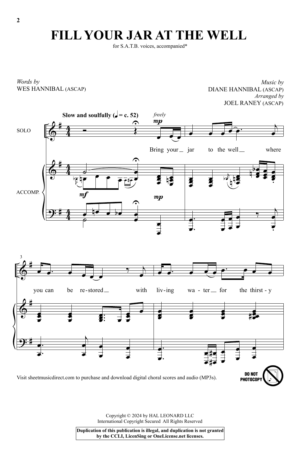 Wes Hannibal and Diane Hannibal Fill Your Jar At The Well (arr. Joel Raney) Sheet Music Notes & Chords for SATB Choir - Download or Print PDF