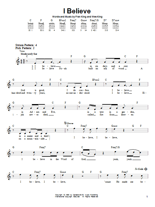 Wes King I Believe Sheet Music Notes & Chords for Easy Guitar - Download or Print PDF