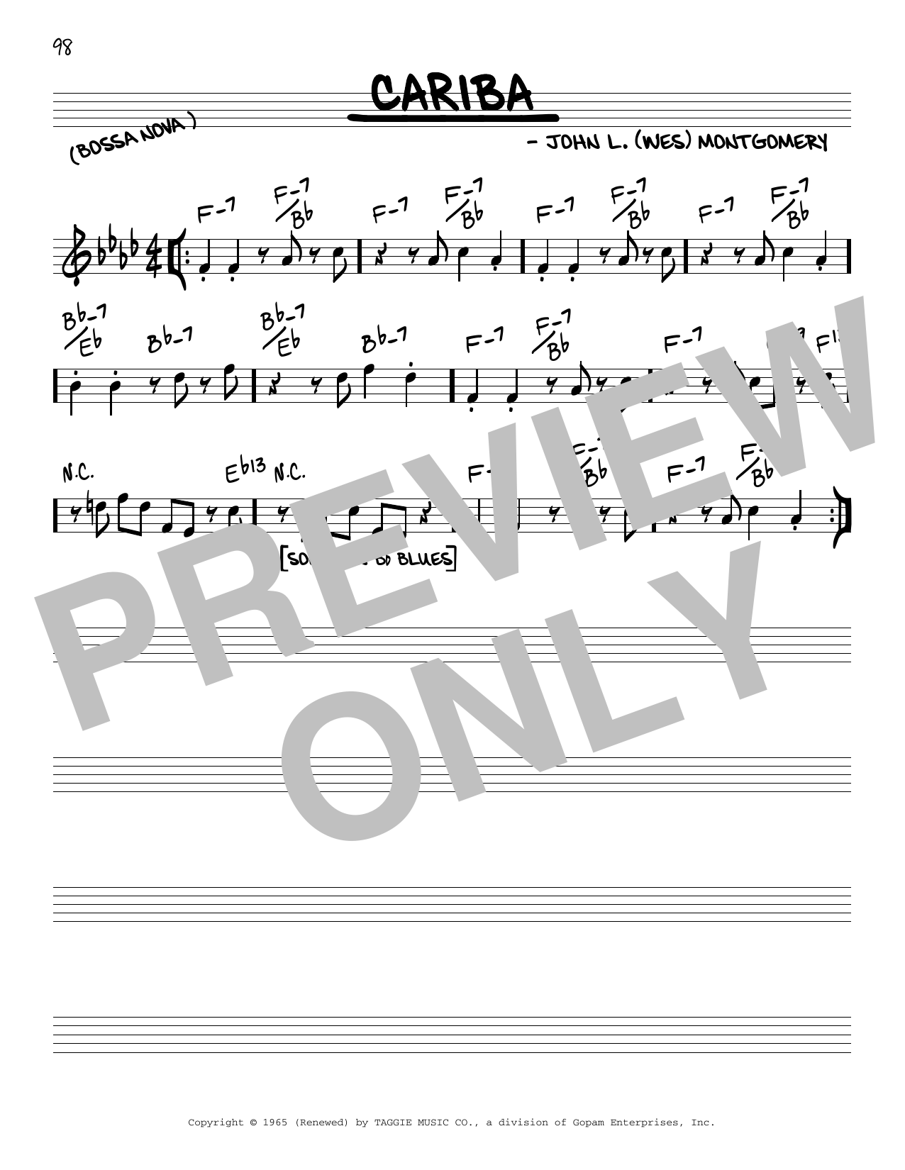 Wes Montgomery Cariba Sheet Music Notes & Chords for Real Book - Melody & Chords - C Instruments - Download or Print PDF
