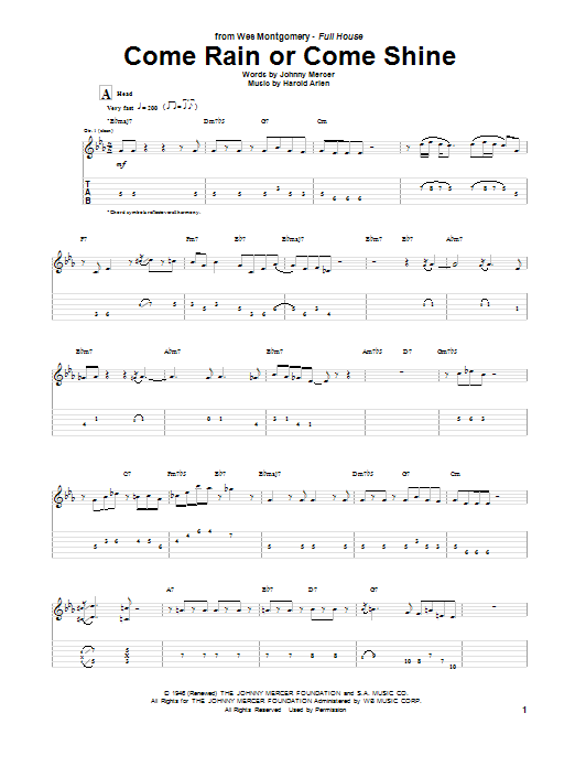 Wes Montgomery Come Rain Or Come Shine Sheet Music Notes & Chords for Guitar Tab - Download or Print PDF
