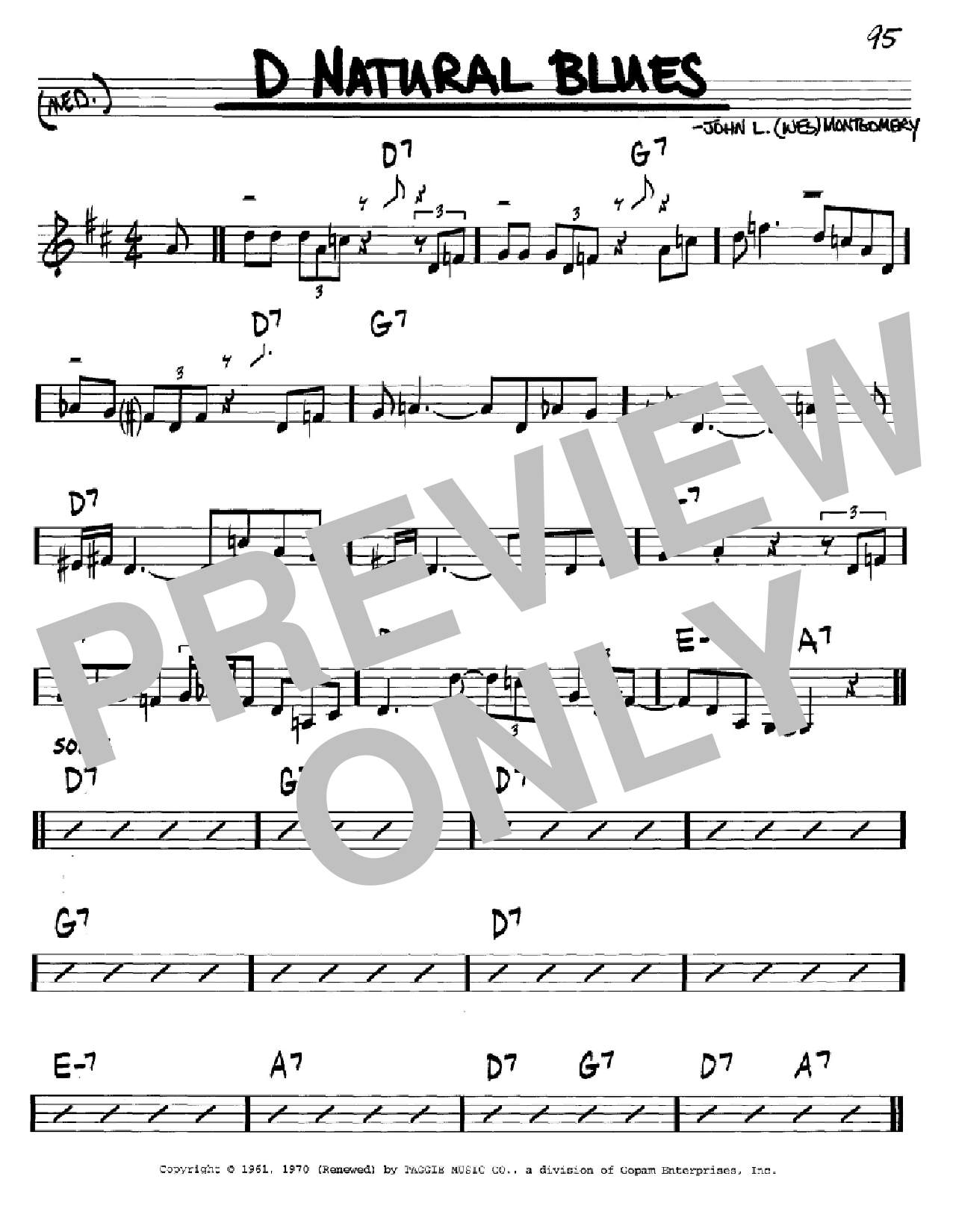Wes Montgomery D Natural Blues Sheet Music Notes & Chords for Piano Solo - Download or Print PDF