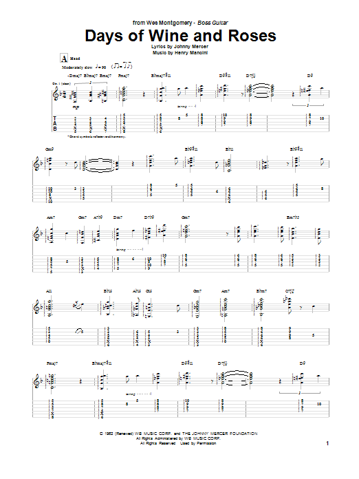 Lenny Breau Days Of Wine And Roses Sheet Music Notes & Chords for Guitar Tab Play-Along - Download or Print PDF