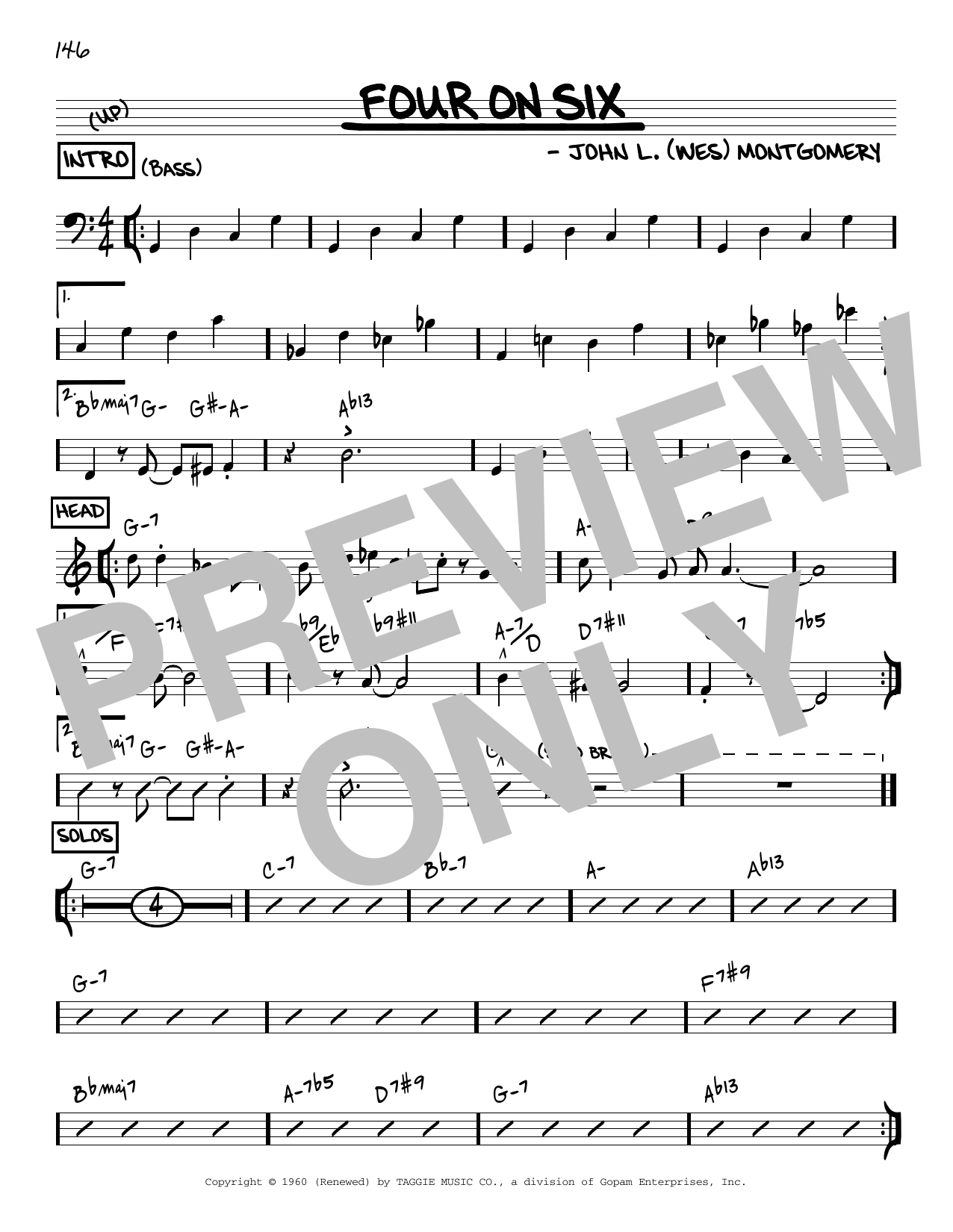 Wes Montgomery Four On Six [Reharmonized version] (arr. Jack Grassel) Sheet Music Notes & Chords for Real Book – Melody & Chords - Download or Print PDF