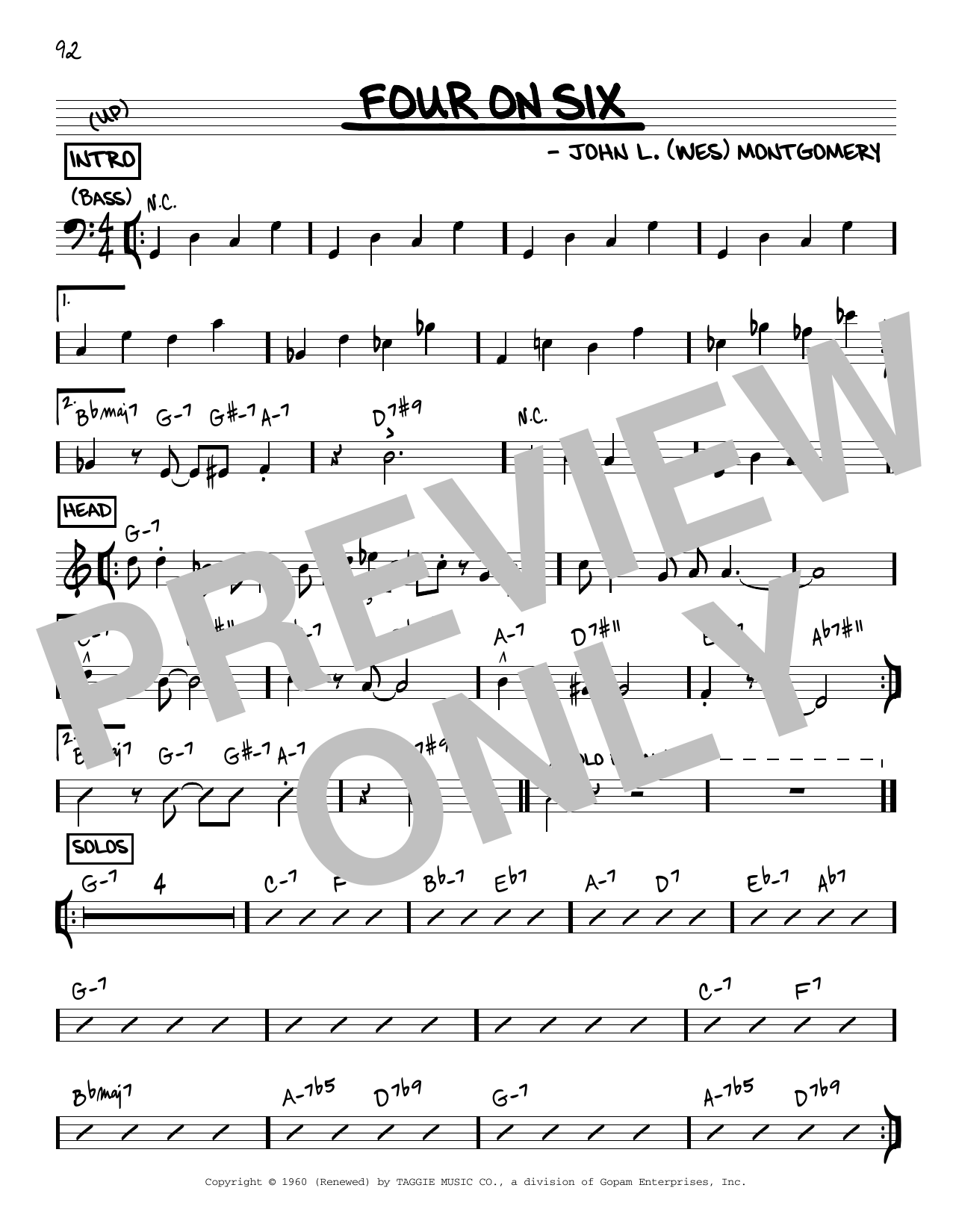 Wes Montgomery Four On Six Sheet Music Notes & Chords for Real Book - Melody & Chords - Eb Instruments - Download or Print PDF