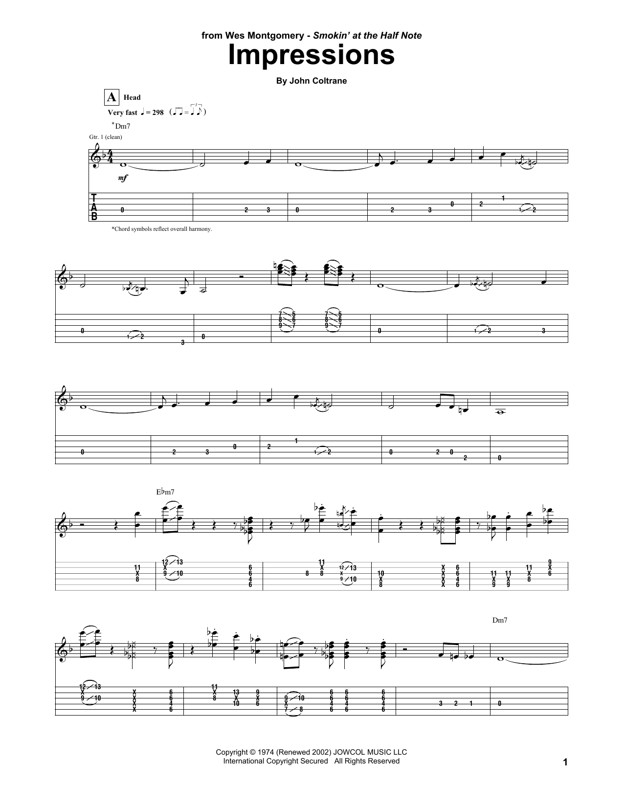 Wes Montgomery Impressions Sheet Music Notes & Chords for Guitar Tab - Download or Print PDF