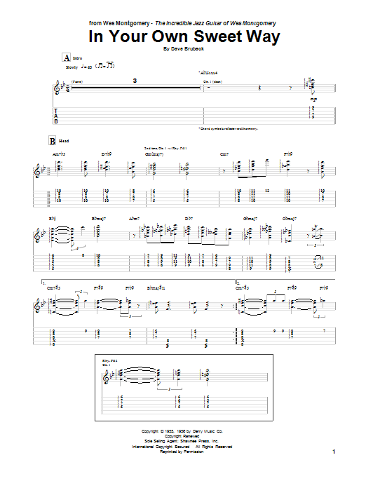 Wes Montgomery In Your Own Sweet Way Sheet Music Notes & Chords for Guitar Tab - Download or Print PDF