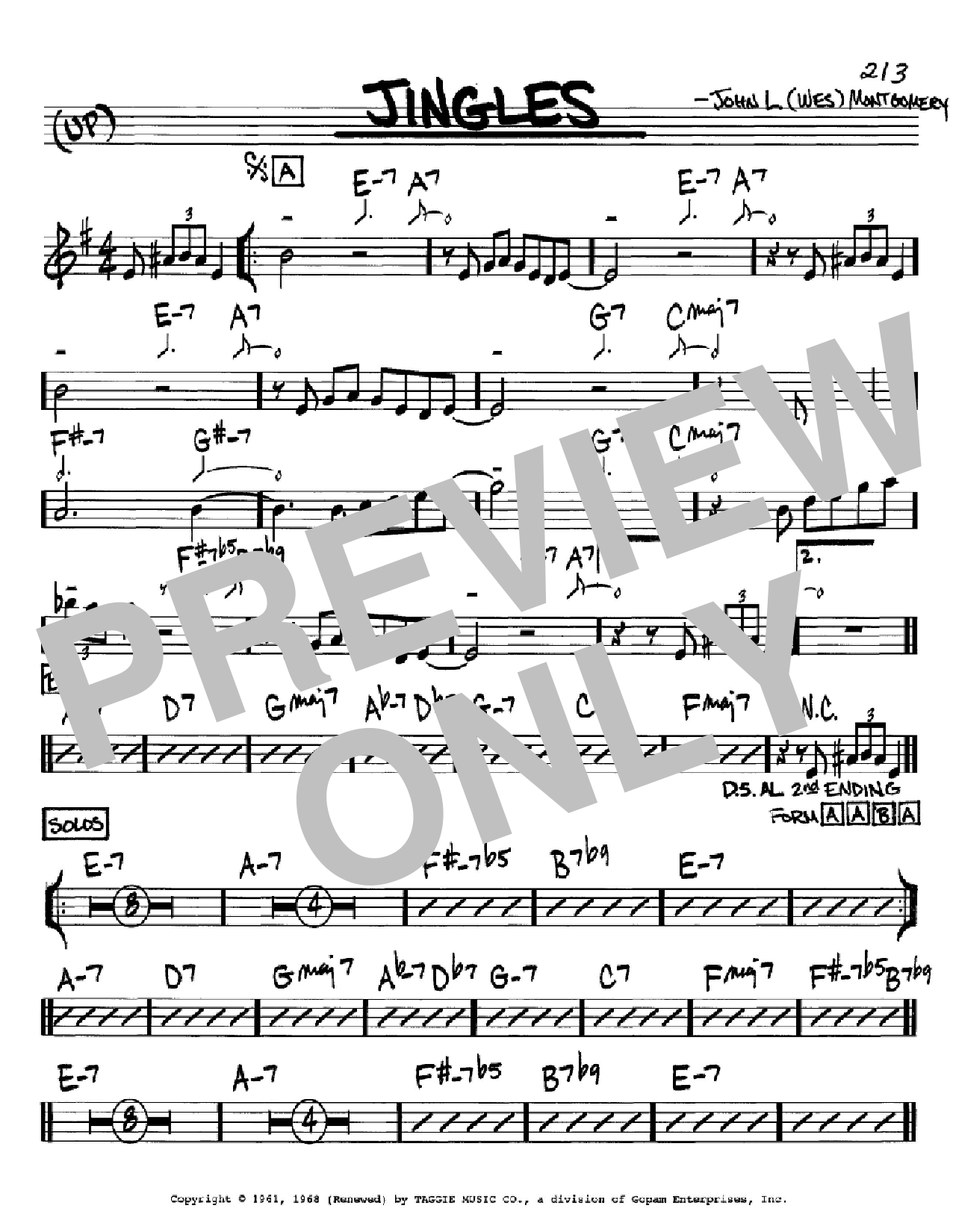 Wes Montgomery Jingles Sheet Music Notes & Chords for Real Book – Melody & Chords – Bb Instruments - Download or Print PDF