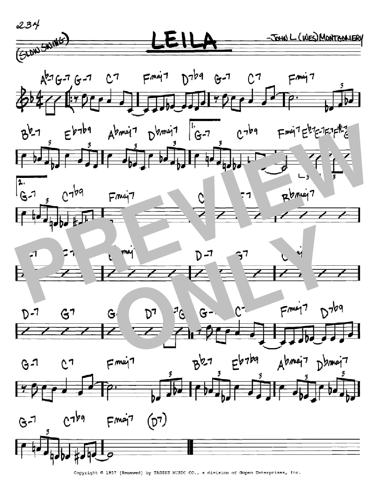 Wes Montgomery Leila Sheet Music Notes & Chords for Real Book – Melody & Chords - Download or Print PDF