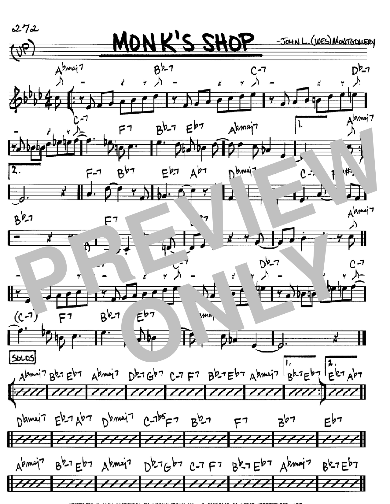 Wes Montgomery Monk's Shop Sheet Music Notes & Chords for Real Book – Melody & Chords - Download or Print PDF