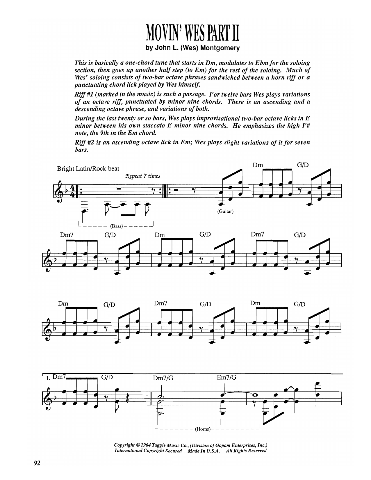 Wes Montgomery Movin' Wes Part II Sheet Music Notes & Chords for Electric Guitar Transcription - Download or Print PDF Wes Montgomery Movin' Wes Part II Sheet Music Notes & Chords for Electric Guitar Transcription - Download or Print PDF