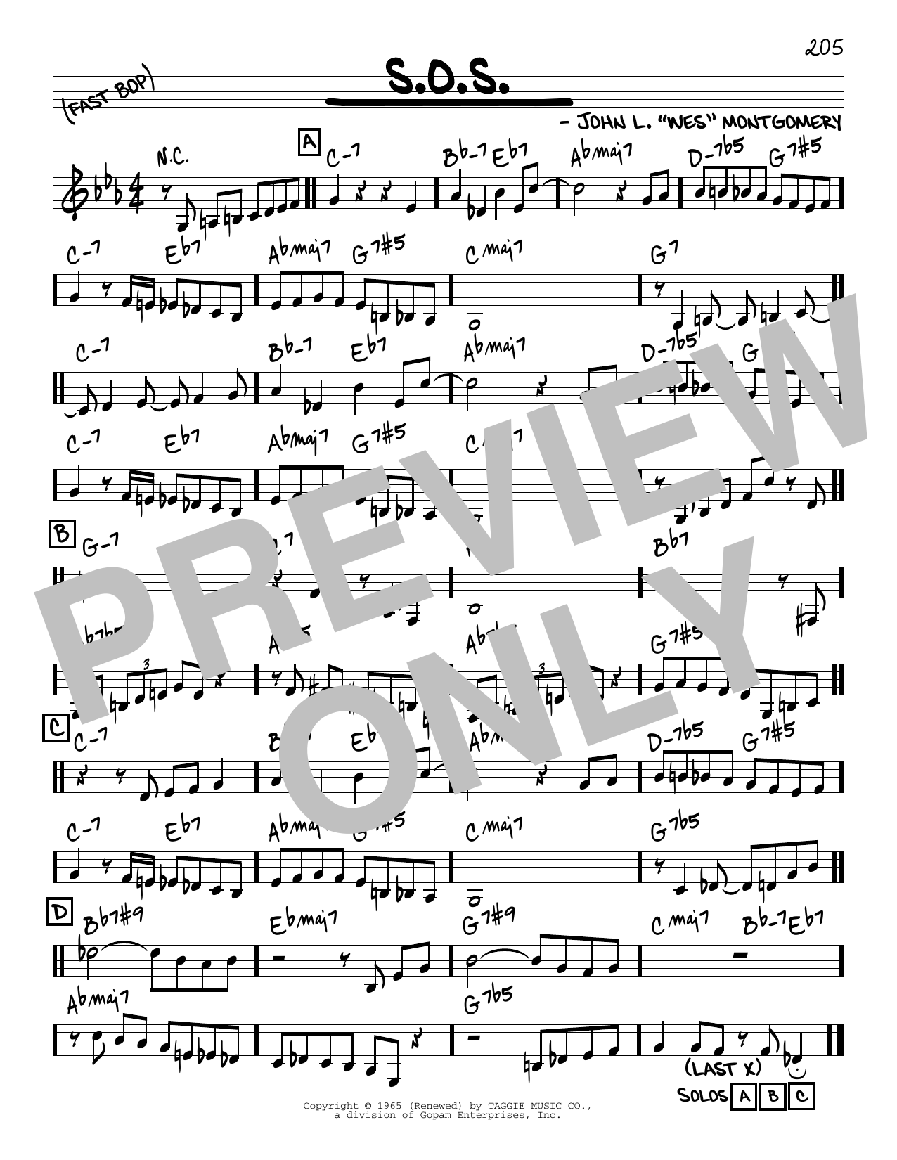 Wes Montgomery S.O.S. Sheet Music Notes & Chords for Real Book – Melody & Chords - Download or Print PDF