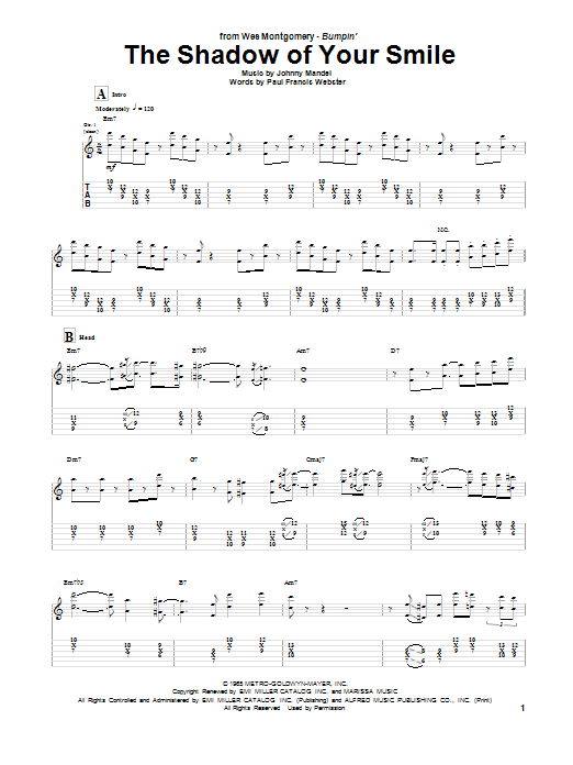 Wes Montgomery The Shadow Of Your Smile Sheet Music Notes & Chords for Guitar Tab - Download or Print PDF