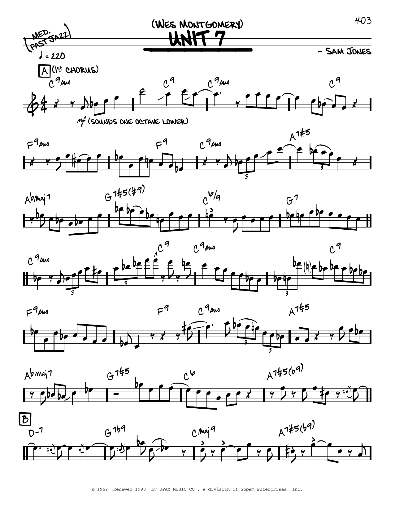 Wes Montgomery Unit 7 (solo only) Sheet Music Notes & Chords for Real Book – Melody & Chords - Download or Print PDF