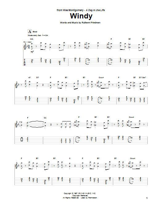 Wes Montgomery Windy Sheet Music Notes & Chords for Guitar Tab - Download or Print PDF