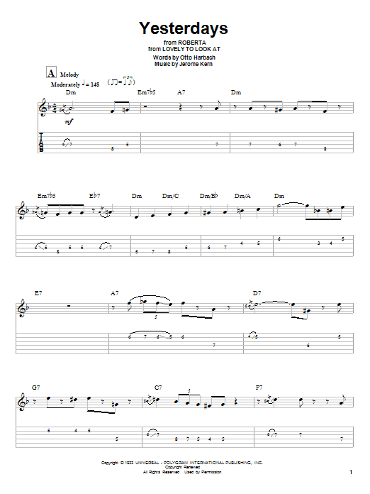 Wes Montgomery Yesterdays Sheet Music Notes & Chords for Guitar Tab (Single Guitar) - Download or Print PDF