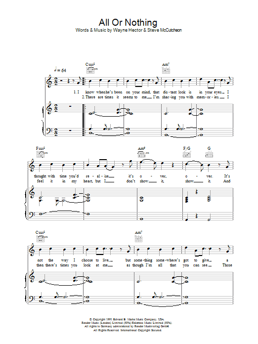 Westlife All Or Nothing Sheet Music Notes & Chords for Piano, Vocal & Guitar - Download or Print PDF