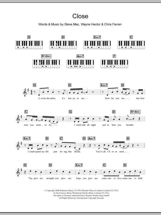 Westlife Close Sheet Music Notes & Chords for Keyboard - Download or Print PDF