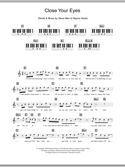 Westlife Close Your Eyes Sheet Music Notes & Chords for Keyboard - Download or Print PDF