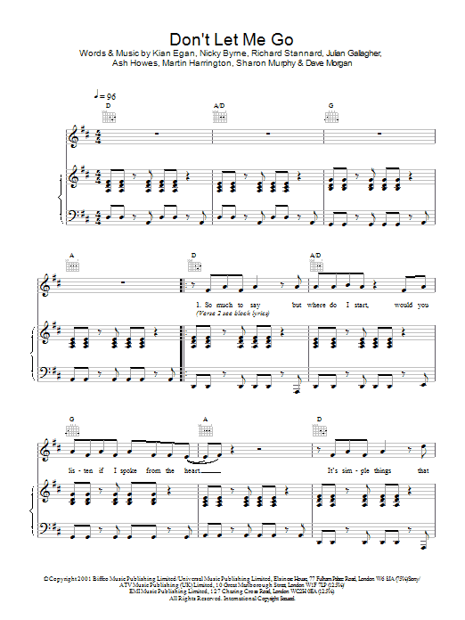 Westlife Don't Let Me Go Sheet Music Notes & Chords for Piano, Vocal & Guitar - Download or Print PDF