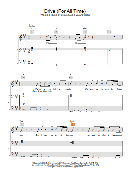 Westlife Drive (For All Time) Sheet Music Notes & Chords for Piano, Vocal & Guitar - Download or Print PDF