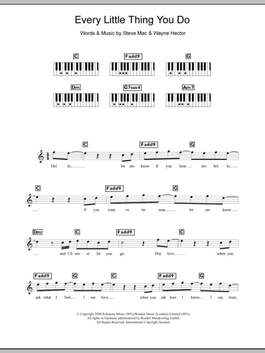Westlife Every Little Thing You Do Sheet Music Notes & Chords for Keyboard - Download or Print PDF