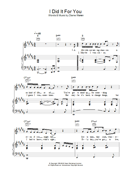 Westlife I Did It For You Sheet Music Notes & Chords for Piano, Vocal & Guitar - Download or Print PDF