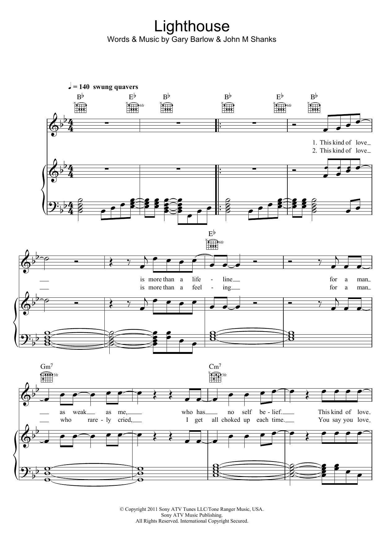 Westlife Lighthouse Sheet Music Notes & Chords for Piano, Vocal & Guitar (Right-Hand Melody) - Download or Print PDF