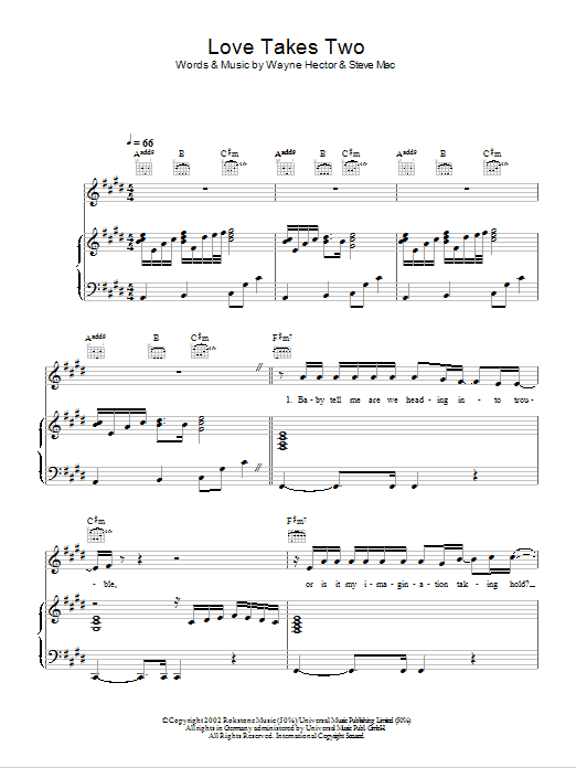 Westlife Love Takes Two Sheet Music Notes & Chords for Piano, Vocal & Guitar - Download or Print PDF