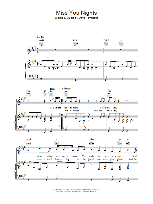 Westlife Miss You Nights Sheet Music Notes & Chords for Piano, Vocal & Guitar - Download or Print PDF