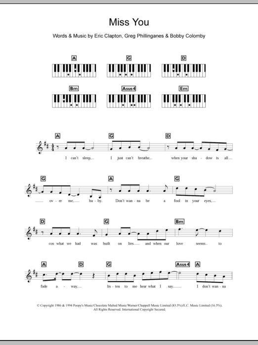 Westlife Miss You Sheet Music Notes & Chords for Piano Chords/Lyrics - Download or Print PDF