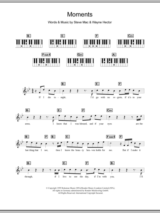 Westlife Moments Sheet Music Notes & Chords for Lyrics & Chords - Download or Print PDF