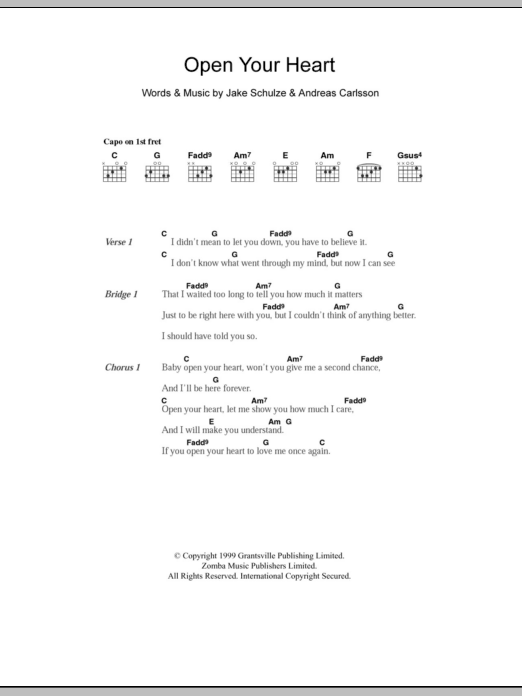 Westlife Open Your Heart Sheet Music Notes & Chords for Lyrics & Chords - Download or Print PDF