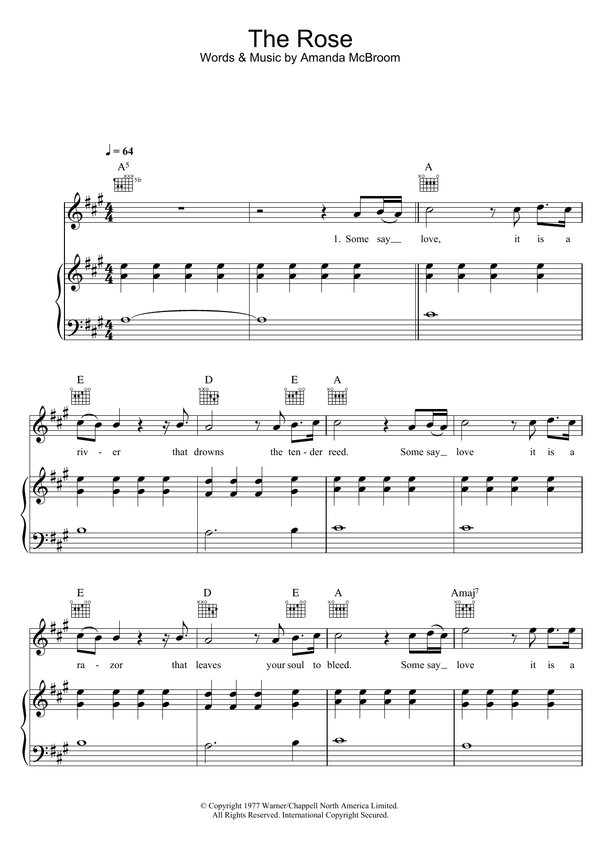 Westlife The Rose Sheet Music Notes & Chords for Piano, Vocal & Guitar - Download or Print PDF